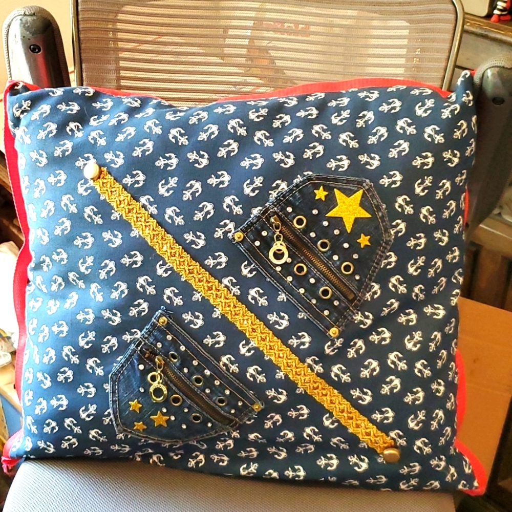 Unusual nautical themed pillow.